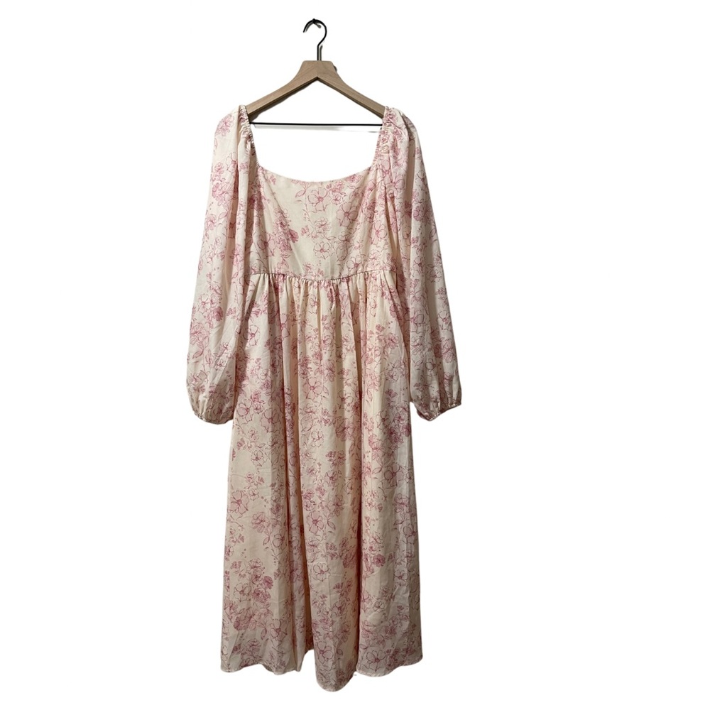 NWOT Shop the Mint Pink Floral Puff Sleeves Midi Flare Flowy Dress Size XL